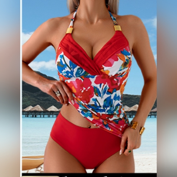 B2Prity Other - B2prity Women's Halter Tankini Set NWT Size Medium Red Floral